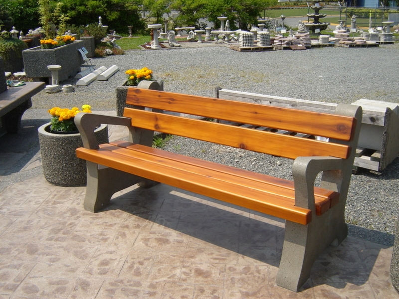 Park Bench: Outdoor Bench with Armrests, Wood Slats and Concrete Ends