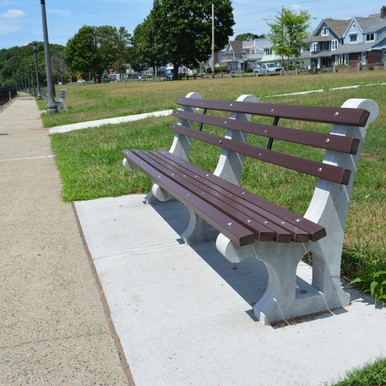 Park Bench: Surface Mounted Outdoor Seating, Concrete and Wood Slats