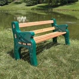 Park Bench with Forest Green Molded Supports and Light Wood Slats