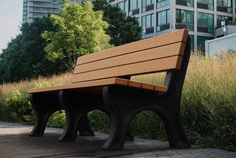 Park Bench with Recycled Plastic Slats and Curved Black Arched Legs