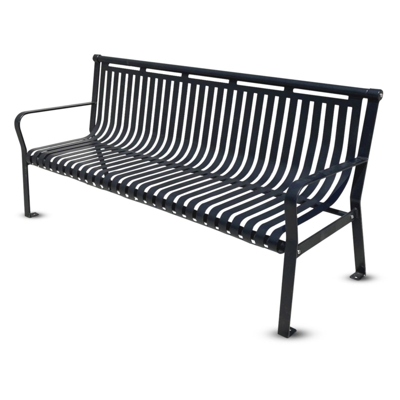 Park Bench with Vertical Slat Design, Matte Black Industrial Style