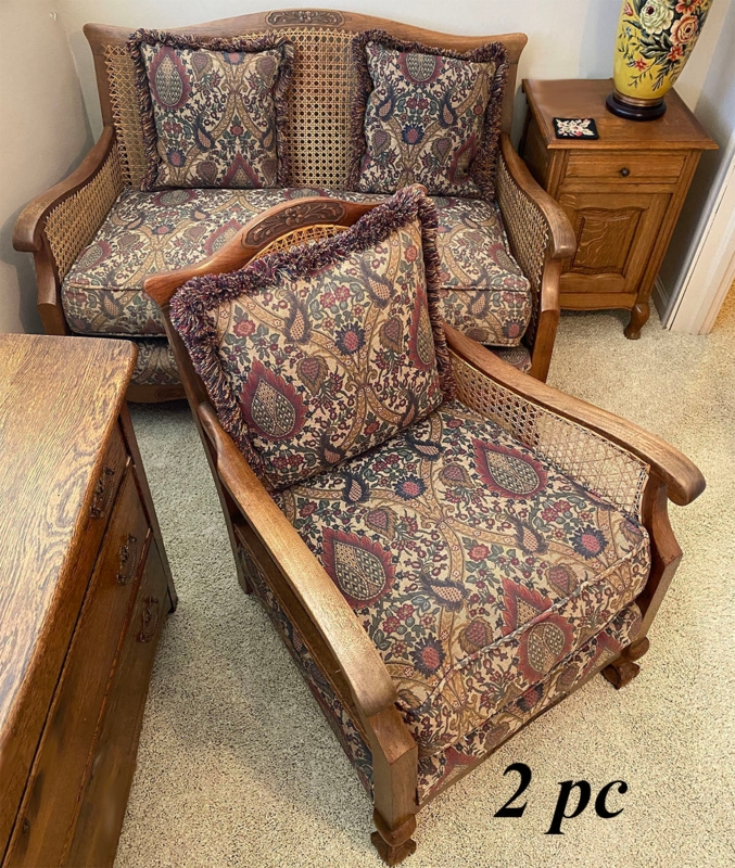 Parlor Set Tapestry Upholstery Fringed Pillows French Country