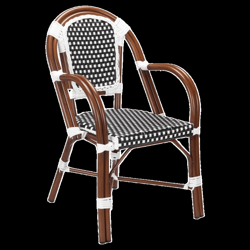 Patio Armchair Bamboo Look Aluminum Checkered Weave Curved Arms Walnut