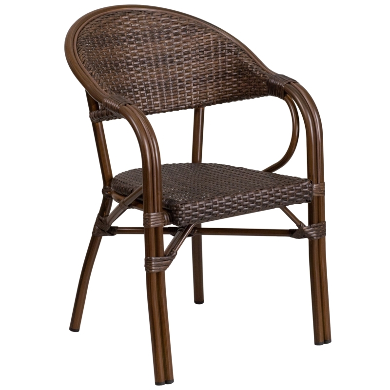 Patio Armchair Cocoa Rattan Bamboo Aluminum Double Pole Legs Bistro