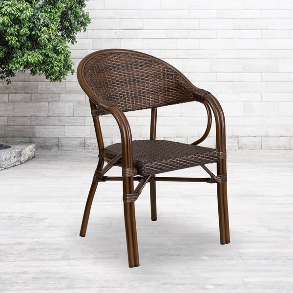 Patio Armchair Espresso Rattan Bamboo Look Frame Decorative Bindings