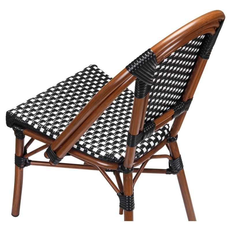 Patio Chair Bamboo Look Aluminum Checkered Weave Woven Binding Detail