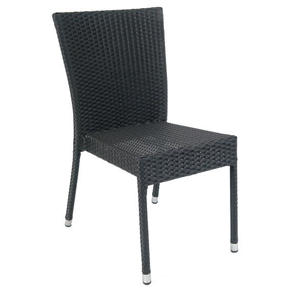 Patio Chair Black Aluminum Frame Faux Wicker High Back Silver Feet