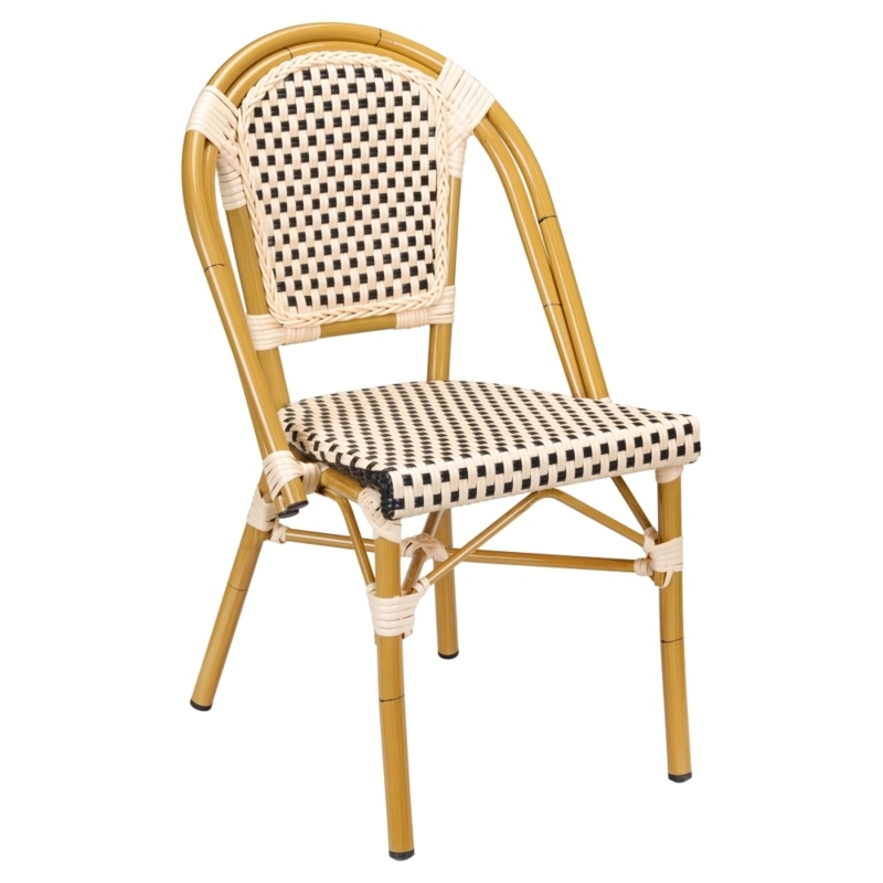 Patio Chair Black Cream Weave Aluminum Bamboo Look Bistro Style