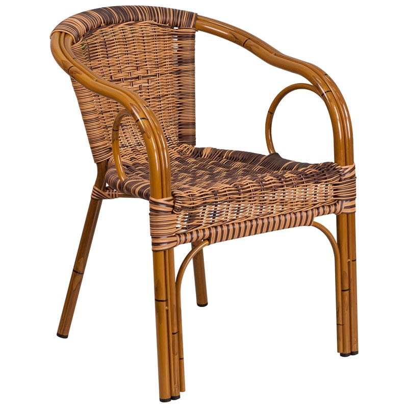 Patio Chair Cherry Brown Bamboo Look Aluminum Multi Tonal Weave