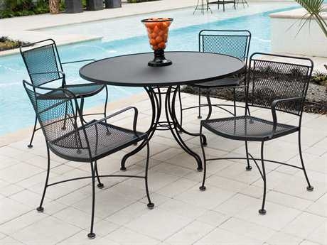 Patio Dining Set Expanded Metal Mesh Round Table Pedestal Base Ball Feet
