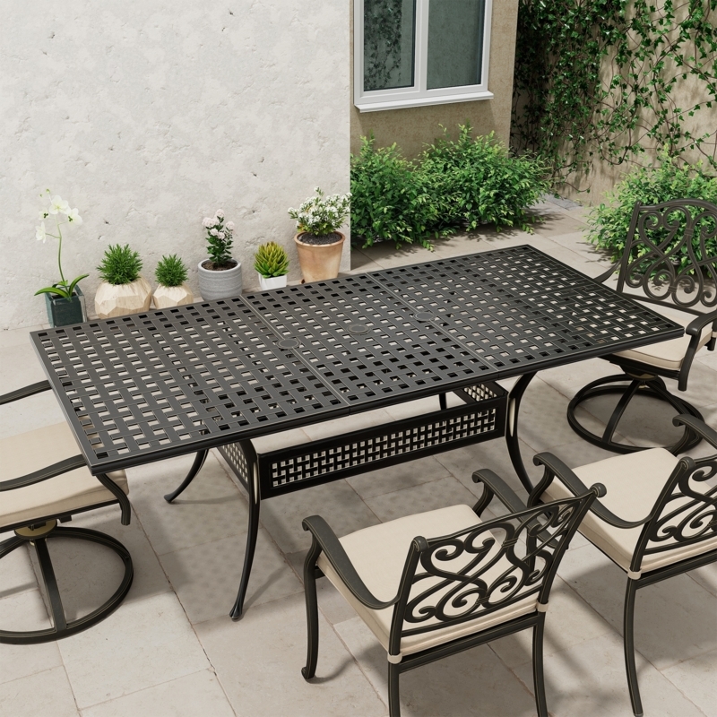 Patio Dining Set Lattice Grid Top Swivel Chairs Oil Rubbed Bronze