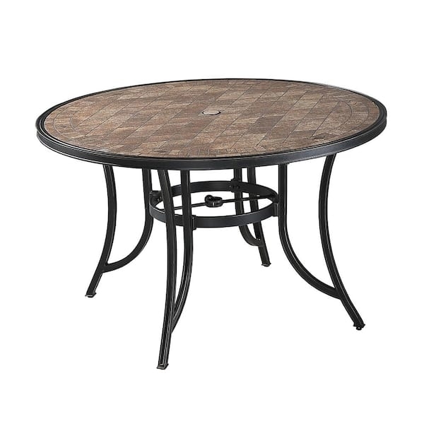 Patio Dining Table Mosaic Tile Top Curved Legs Offset Pattern
