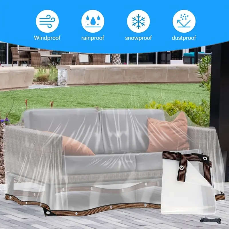 Patio Furniture Cover Transparent Vinyl Grommet Holes Reinforced