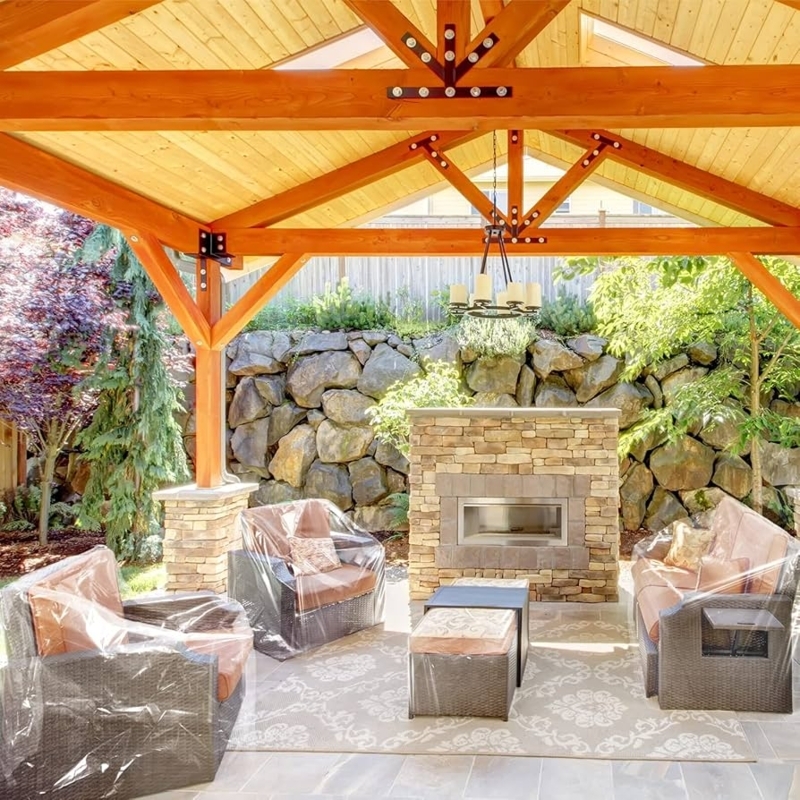 Patio Furniture Covers Clear Waterproof in Rustic Timber Pavilion