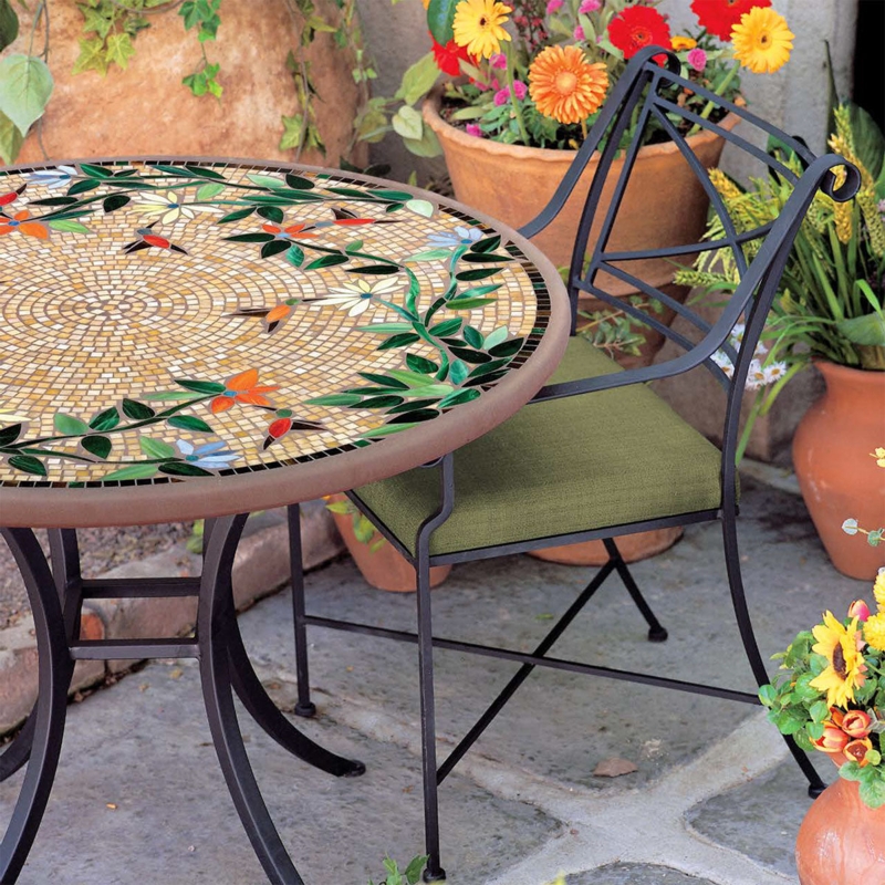 Patio Set Tuscan Garden Hummingbird Mosaic Moss Green Cushion