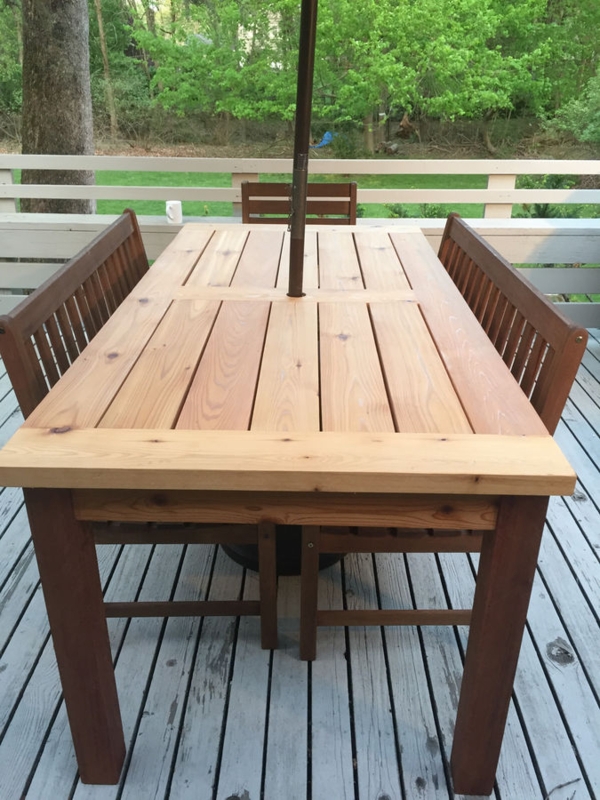 Patio Table with Integrated Umbrella Hole and Slatted Top