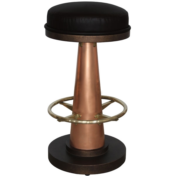 Pedestal Bar Stool with Conical Copper Stem and Brass Footrest