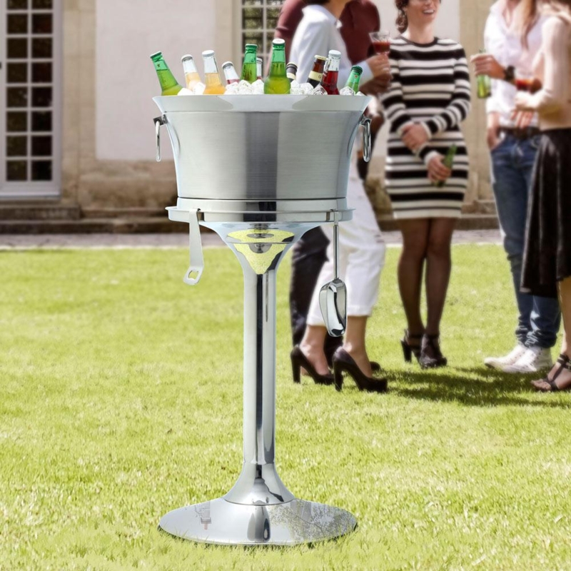 Pedestal Beverage Tub Polished Metal Tool Ring Double Wall