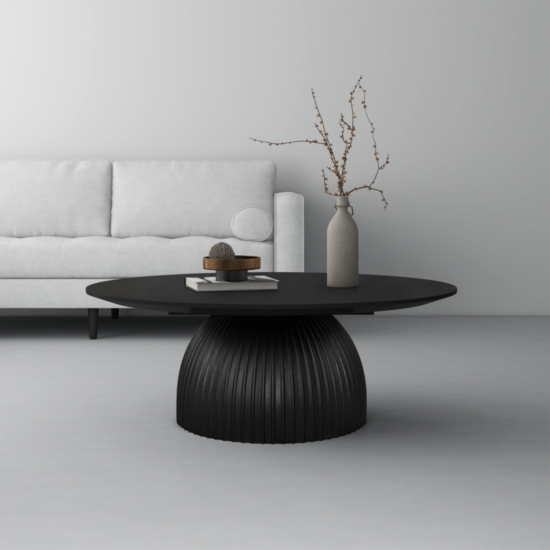 Pedestal Coffee Table Fluted Base Sculptural Silhouette Solid Wood Matte