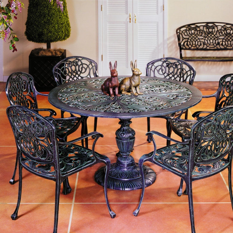 Pedestal Dining Table Antique Verdigris Scrollwork Top Fluted Base