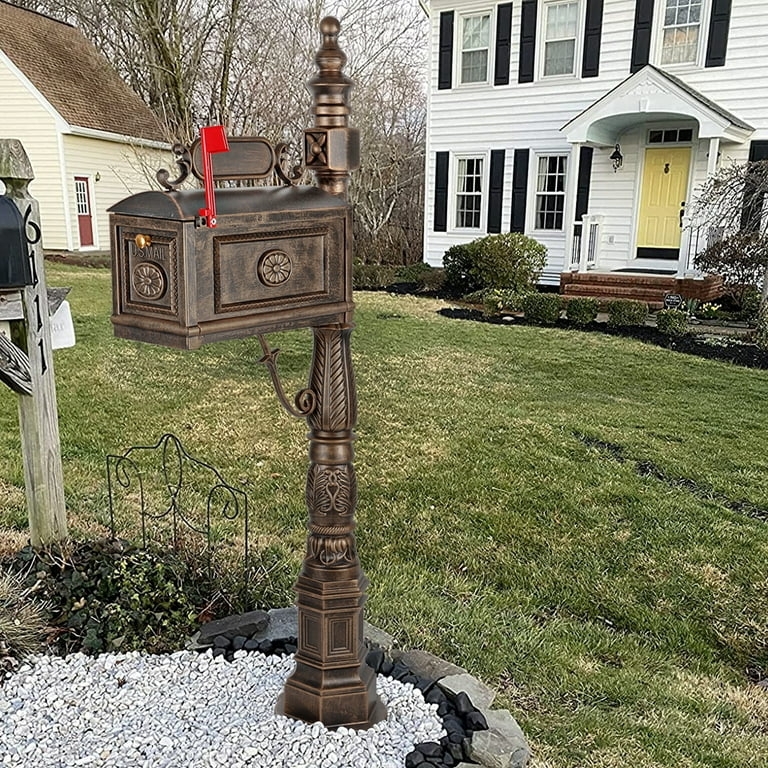 Pedestal Mailbox Floral Medallion Antique Bronze Cast Aluminum