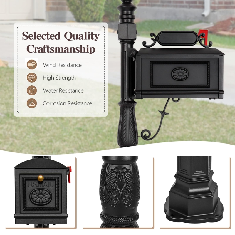 Pedestal Mailbox Ornate Engravings Gold Door Pull Tiered Base