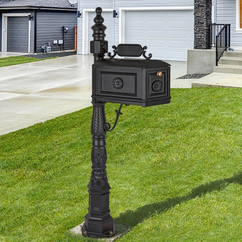 Pedestal Mailbox Rosette Relief Fluted Post Cast Aluminum Traditional