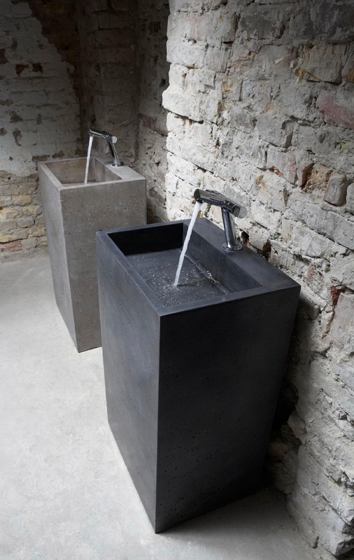 Pedestal Sink Concrete Look Monolithic Charcoal Rectangular Industrial