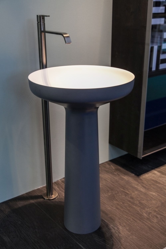 Pedestal Sink Matte Charcoal Circular Basin Floor Mounted Faucet Tapered