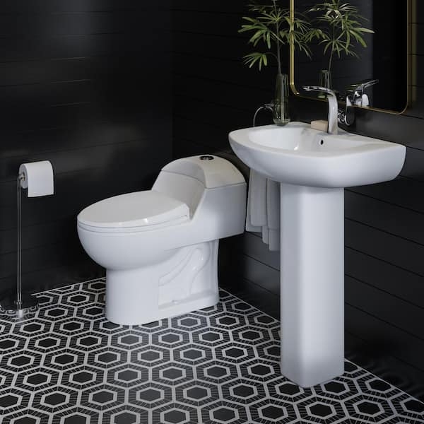 Pedestal Sink Rectangular Glossy Ceramic Basin Column Base Geometric