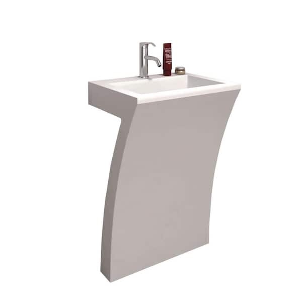 Pedestal Sink Sculptural Wave Profile Acrylic White Modern Minimalist