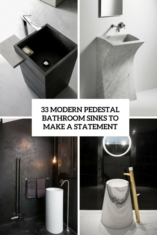 Pedestal Sinks Monolithic Marble Veining Integrated Shelf Sculptural