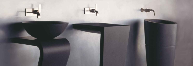 Pedestal Sinks Sculptural Matte Black Stone Look Wall Mounted Faucets