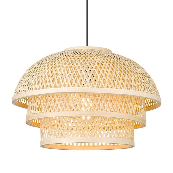 Pendant Light 3-Tiered Rattan Dome Shade with Open Weave Lattice