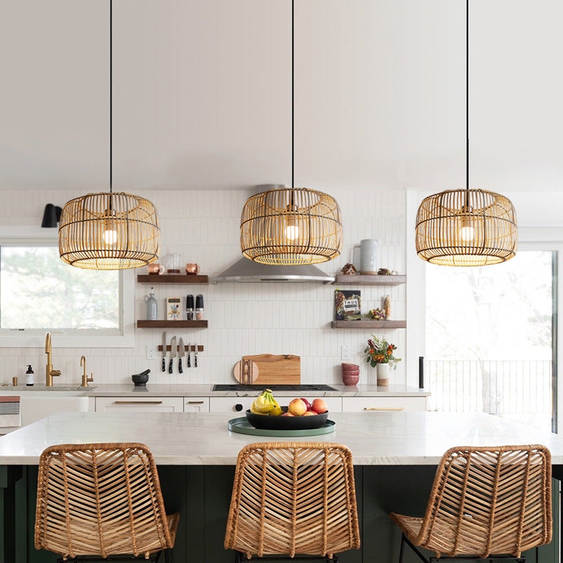 Pendant Light Bamboo Lantern Shape Woven Shade Japanese Style
