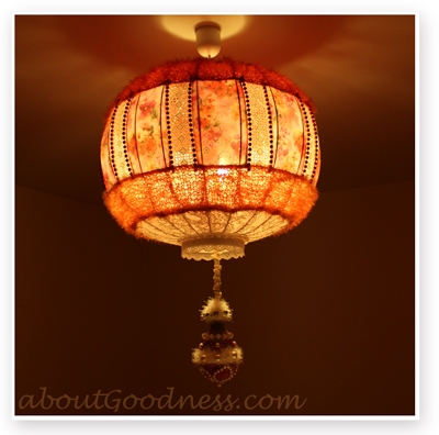 Pendant Light: Bohemian Floral Fabric Lace Panels Beaded Tassel Fringe