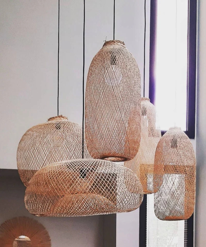 Pendant Light Cluster, Varied Organic Silhouettes, Boho Mesh Fixture