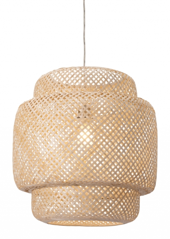 Pendant Light: Coastal Rattan Three-Tiered Diagonal Weave Natural Tone