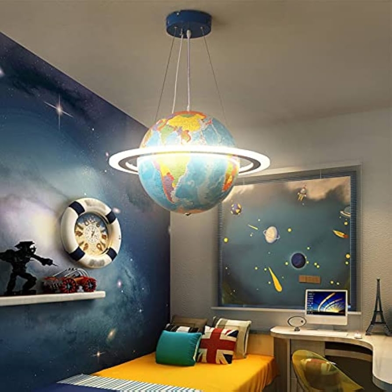 Pendant Light Earth Globe Shade LED Outer Ring Geographic Print