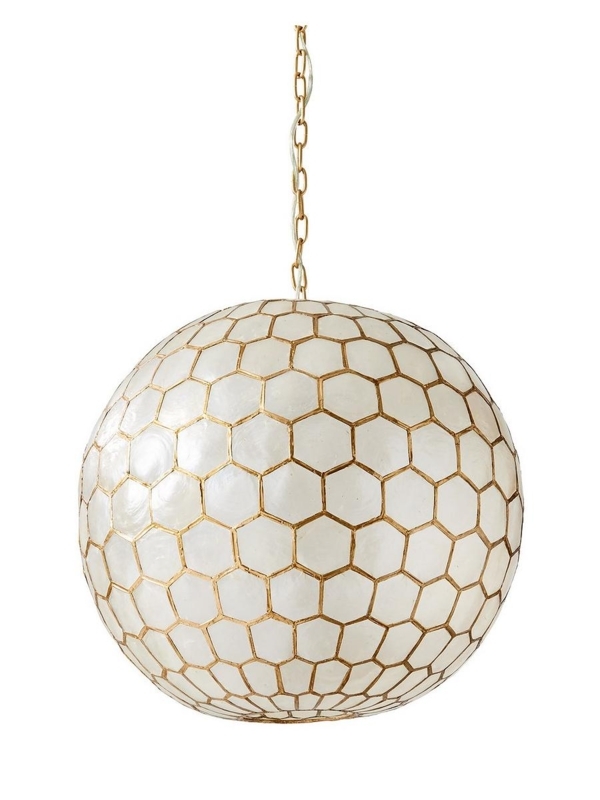 Pendant Light Globe featuring Gold Honeycomb Pattern and Capiz Panels