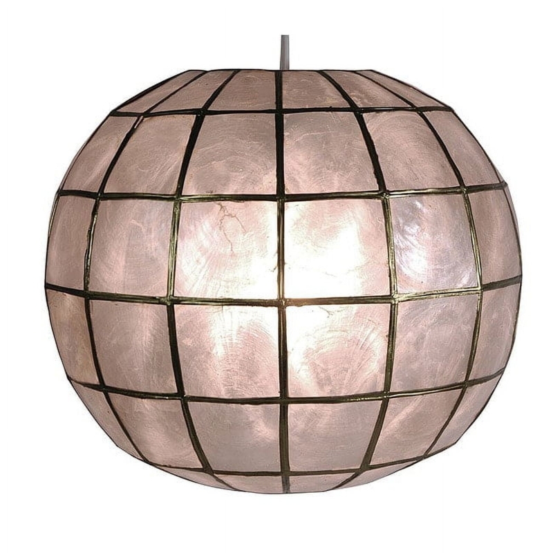 Pendant Light Globe with Iridescent Capiz Panels and Dark Grid Overlay