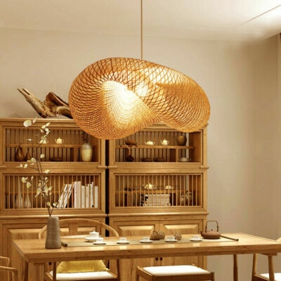 Pendant Light Infinity Shape Woven Bamboo Sculptural Form Japandi Natural