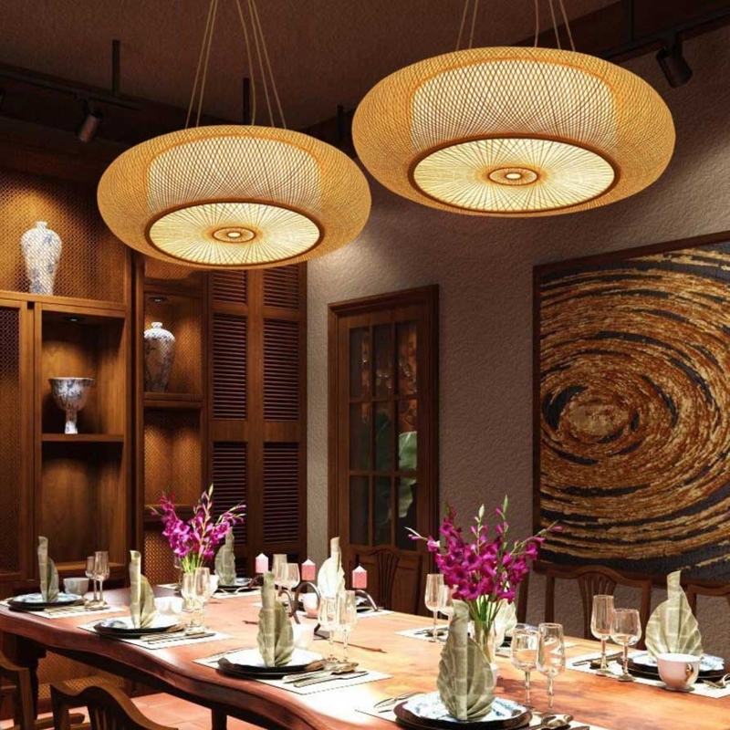 Pendant Light, Nested Drum Design, Handmade Bamboo Drum Chandelier