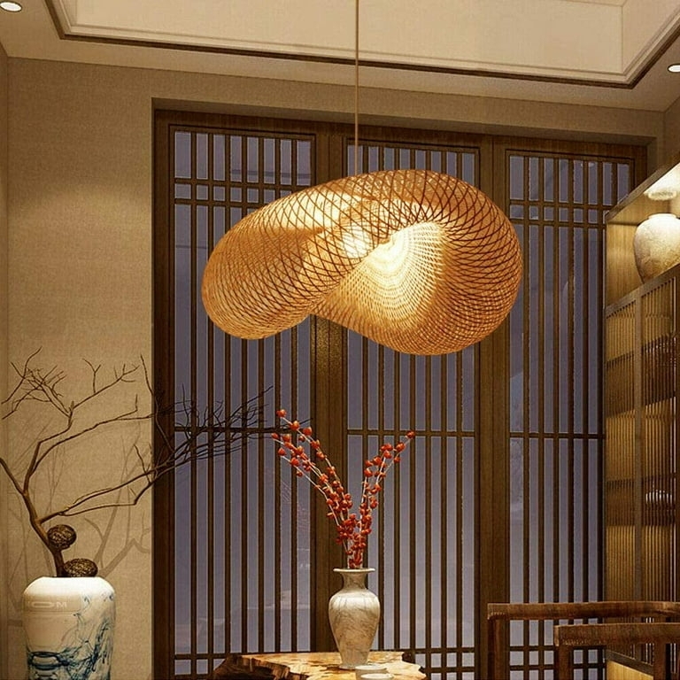 Pendant Light Organic Twisted Bamboo Form Handwoven Sculptural