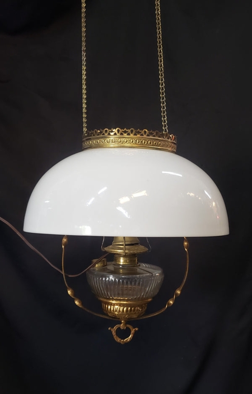 Pendant Light Ribbed Glass Font Milk White Shade Ornate Filigree