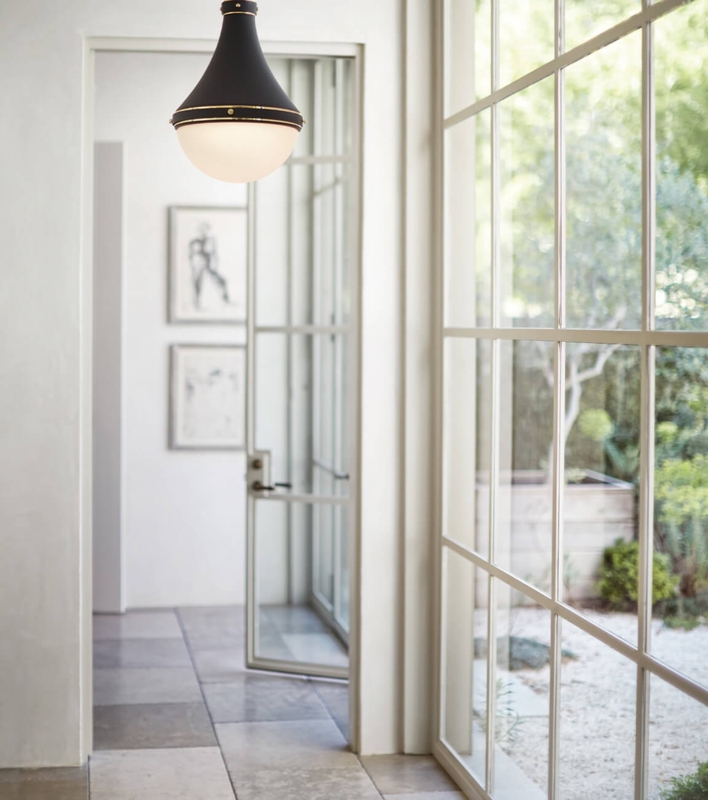 Pendant Light Riveted Brass Accent Light Opal Glass Globe Conical Top