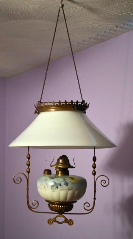 Pendant Light Slant Shade Floral Font Pierced Crown Antique Brass