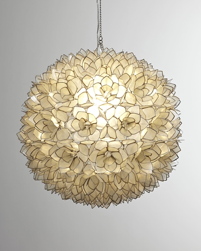 Pendant Light Sphere with Layered Capiz Shell Blooms and Warm Glow