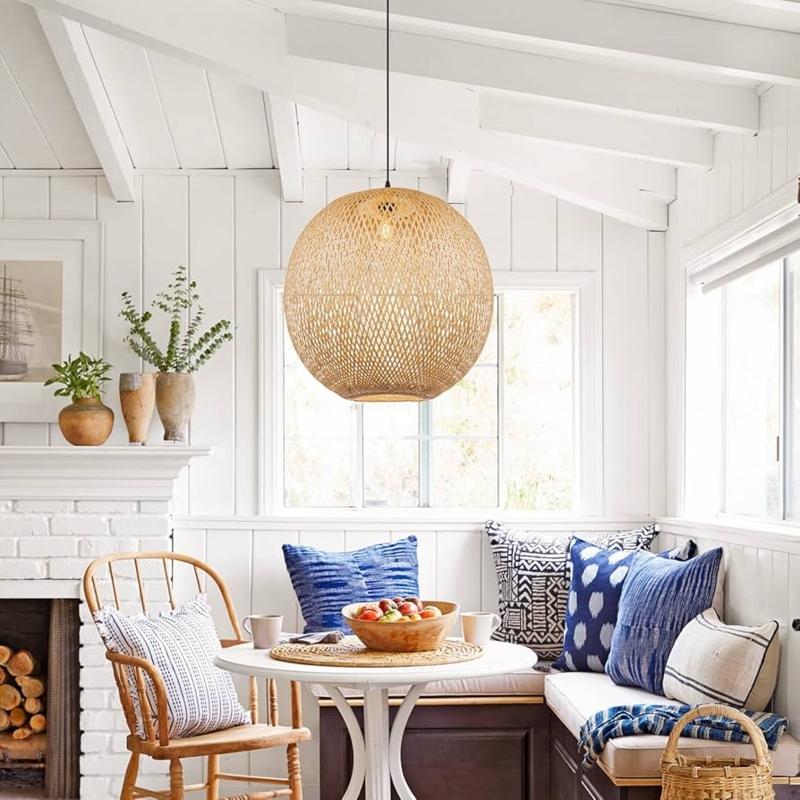 Pendant Light, Spherical Woven Globe Shade, Coastal Boho Nook