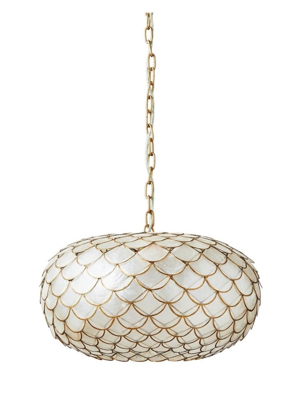 Pendant Light with Iridescent Capiz Scalloped Fish Scale Design